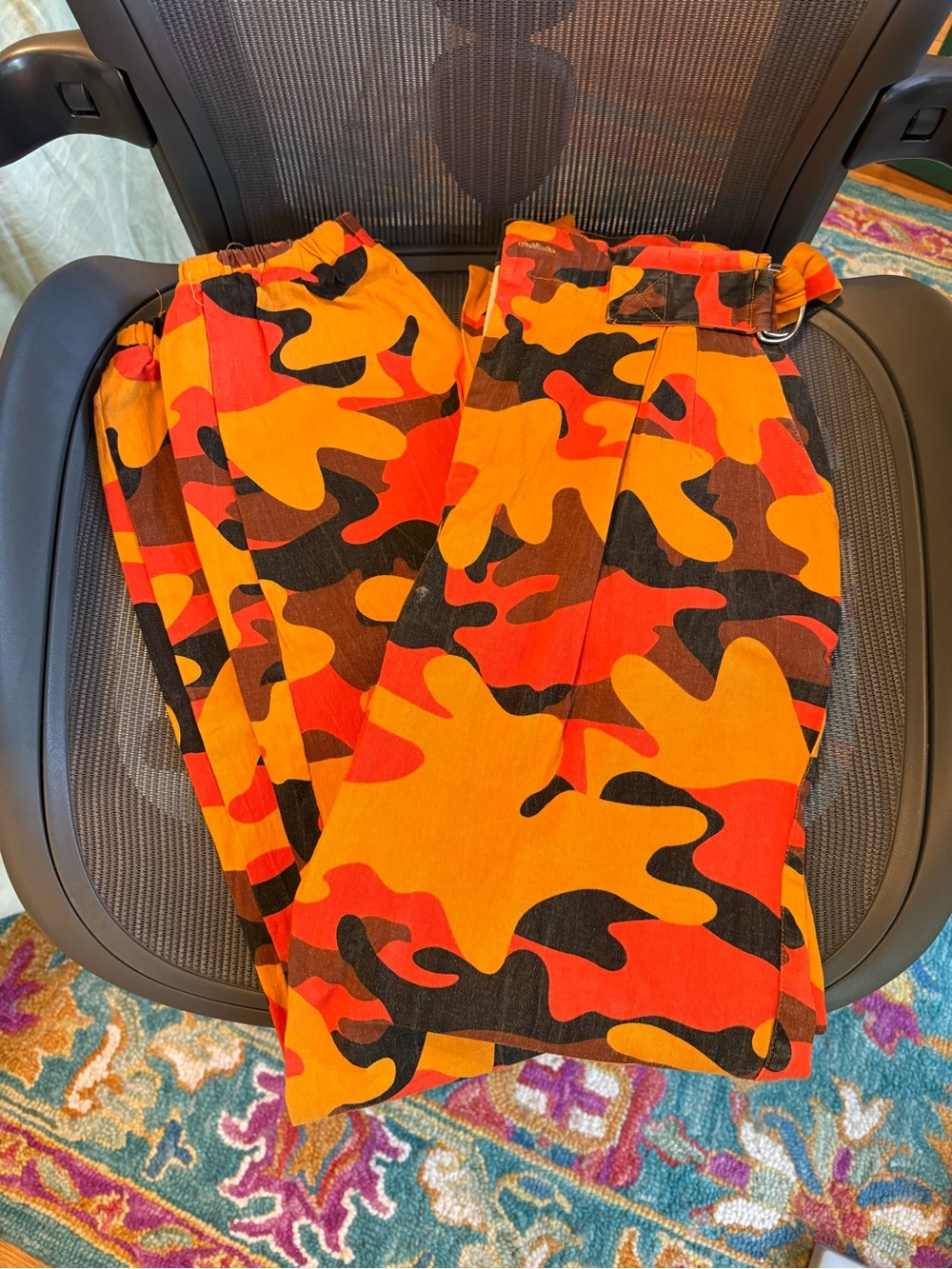 Fashion Nova Orange & Red Camo Paperbag Waist Pants